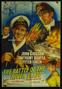 c822 BATTLE OF THE RIVER PLATE English one-sheet movie poster '56 Pressburger