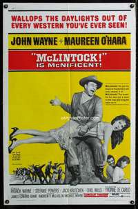 c511 McLINTOCK one-sheet movie poster '63 John Wayne spanks Maureen O'Hara!