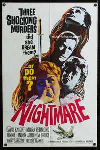 c464 NIGHTMARE one-sheet movie poster '64 English Hammer horror!