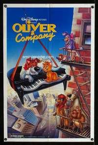 c448 OLIVER & COMPANY one-sheet movie poster '88 Walt Disney cats & dogs!