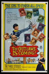 c428 OUTLAWS IS COMING one-sheet movie poster '65 3 Stooges w/Curly-Joe!