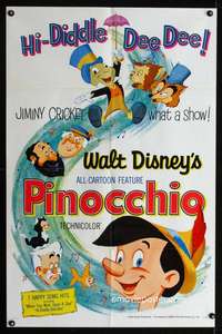 c399 PINOCCHIO one-sheet movie poster R62 Walt Disney classic cartoon!