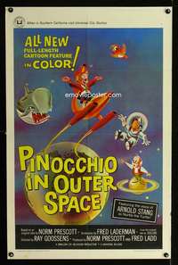 c394 PINOCCHIO IN OUTER SPACE one-sheet movie poster '65 sci-fi cartoon!