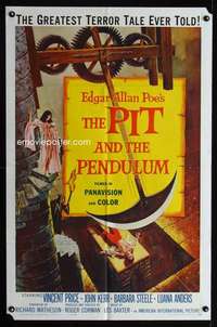 c391 PIT & THE PENDULUM one-sheet movie poster '61 Vincent Price, Poe