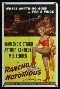c342 RANCHO NOTORIOUS one-sheet movie poster '52 Marlene Dietrich, Lang