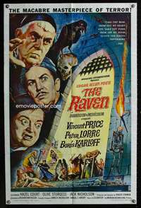 c337 RAVEN one-sheet movie poster '63 Boris Karloff, Price, Peter Lorre