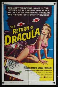 c317 RETURN OF DRACULA one-sheet movie poster '58 vampire's victim!