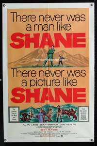 c197 SHANE one-sheet movie poster R66 Alan Ladd, Jean Arthur, Van Heflin