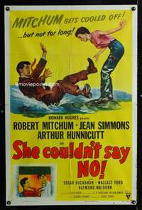 c192 SHE COULDN'T SAY NO one-sheet movie poster '54 Bob Mitchum, Simmons