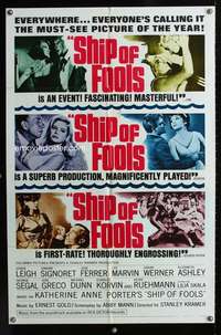 c186 SHIP OF FOOLS style B reviews one-sheet movie poster '65 Vivien Leigh