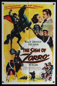 c173 SIGN OF ZORRO one-sheet movie poster '60 Walt Disney, Guy Williams