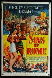 c161 SINS OF ROME one-sheet movie poster '54 Massimo Girotti, Italian!