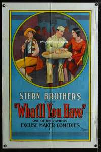 c062 WHAT'LL YOU HAVE one-sheet movie poster '27 Stern Bros Excuse Maker!