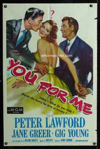 c022 YOU FOR ME one-sheet movie poster '52 Peter Lawford, Jane Greer