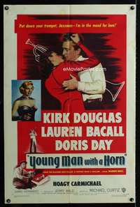c012 YOUNG MAN WITH A HORN one-sheet movie poster '50 Kirk Douglas, Bacall