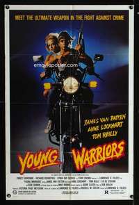c009 YOUNG WARRIORS one-sheet movie poster '83 biker & hot babe on cycle!