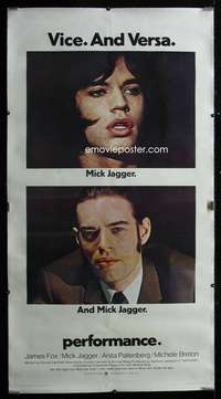 d024 PERFORMANCE linen three-sheet movie poster '70 Nicolas Roeg, Mick Jagger