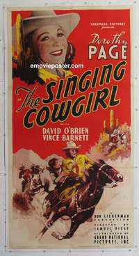d029 SINGING COWGIRL linen three-sheet movie poster '39 Dorothy Page, Kulz art