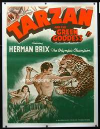 d031 TARZAN & THE GREEN GODDESS linen three-sheet movie poster '38 2/3 only!