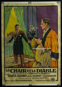 d046 FLESH & THE DEVIL linen French one-panel movie poster 1928 Greta Garbo