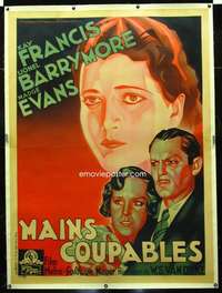 d050 GUILTY HANDS linen French one-panel movie poster '31 Roger Soubie art!