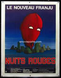d063 NUITS ROUGES linen French one-panel movie poster '74 cool Mosdeau art!