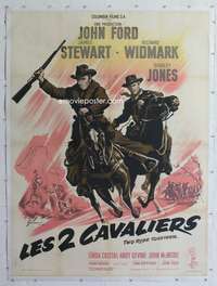 d070 TWO RODE TOGETHER linen French one-panel movie poster '60 Grinsson art!