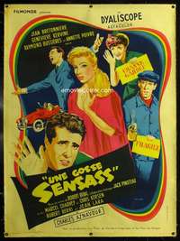 d071 UNE GOSSE SENSASS linen French one-panel movie poster '57 Basarte art!
