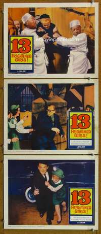 f218 13 FRIGHTENED GIRLS 3 movie lobby cards '63 William Castle, horror!