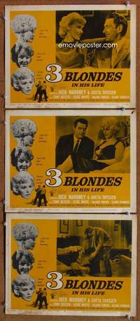 f501 THREE BLONDES IN HIS LIFE 3 movie lobby cards '60 Jock Mahoney
