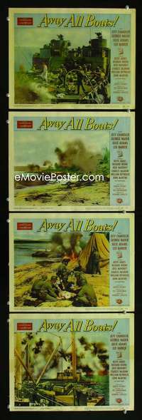 f015 AWAY ALL BOATS 4 movie lobby cards '56 Jeff Chandler, WWII!
