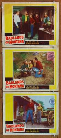 f234 BADLANDS OF MONTANA 3 movie lobby cards '57 Rex Reason, western!