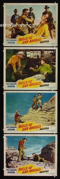 f019 BELLS OF SAN ANGELO 4 movie lobby cards '47 fighting Roy Rogers!