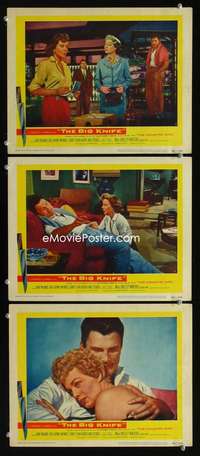 f244 BIG KNIFE 3 movie lobby cards '55 Jack Palance, Robert Aldrich