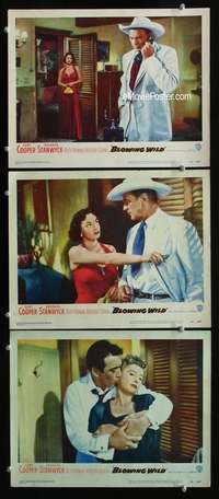 f251 BLOWING WILD 3 movie lobby cards '53 Gary Cooper, Stanwyck