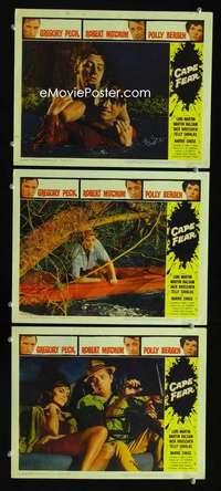 f258 CAPE FEAR 3 movie lobby cards '62 Gregory Peck, Robert Mitchum