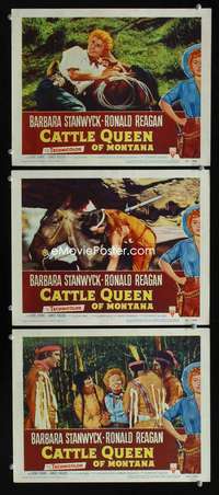 f263 CATTLE QUEEN OF MONTANA 3 movie lobby cards '54 Barbara Stanwyck
