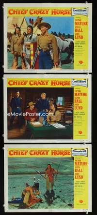 f271 CHIEF CRAZY HORSE 3 movie lobby cards '55 Mature, Native Americans