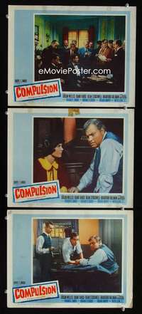 f276 COMPULSION 3 movie lobby cards '59 Orson Welles, Richard Fleischer