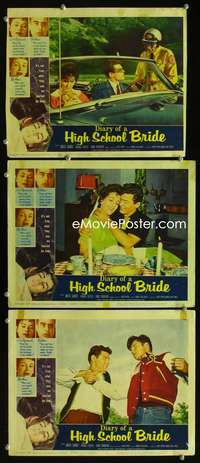 f290 DIARY OF A HIGH SCHOOL BRIDE 3 movie lobby cards '59 AIP bad girl!