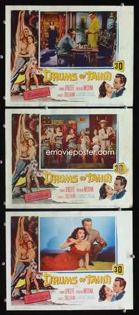 f295 DRUMS OF TAHITI 3 movie lobby cards '53 3-D Dennis O'Keefe, Medina
