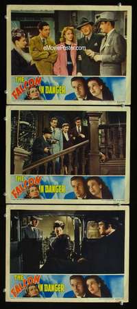 f301 FALCON IN DANGER 3 movie lobby cards '43 Tom Conway as The Falcon!