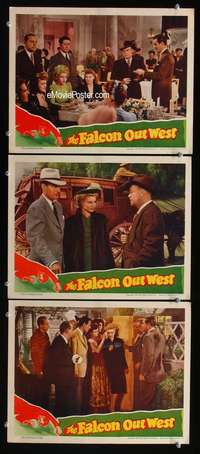 f303 FALCON OUT WEST 3 movie lobby cards '44 Tom Conway as The Falcon!