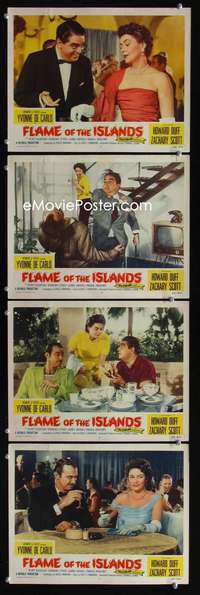 f063 FLAME OF THE ISLANDS 4 movie lobby cards '55 Yvonne De Carlo, Duff