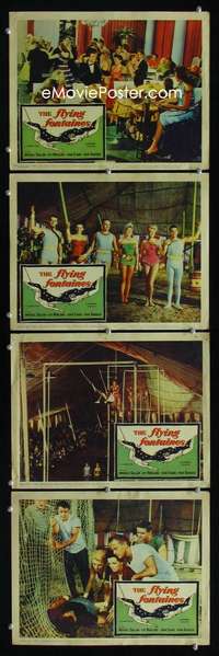 f065 FLYING FONTAINES 4 movie lobby cards '59 Michael Callan, trapeze!