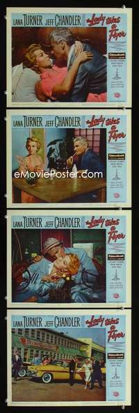 f099 LADY TAKES A FLYER 4 movie lobby cards '58 Lana Turner, Chandler