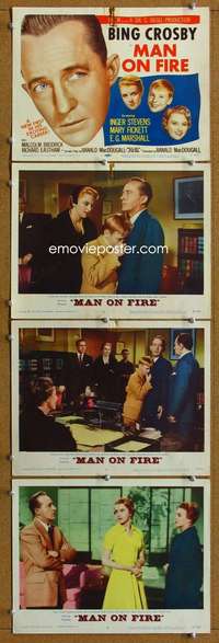 f109 MAN ON FIRE 4 movie lobby cards '57 huge Bing Crosby head shot!