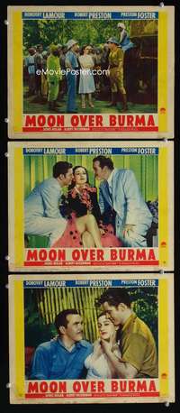 f387 MOON OVER BURMA 3 movie lobby cards '40 Dorothy Lamour, Preston