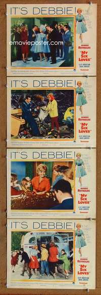 f122 MY SIX LOVES 4 movie lobby cards '62 Debbie Reynolds, Robertson