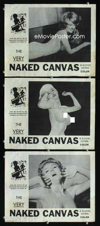f517 VERY NAKED CANVAS 3 movie lobby cards '65 Jerome Jacobsen, sexy!
